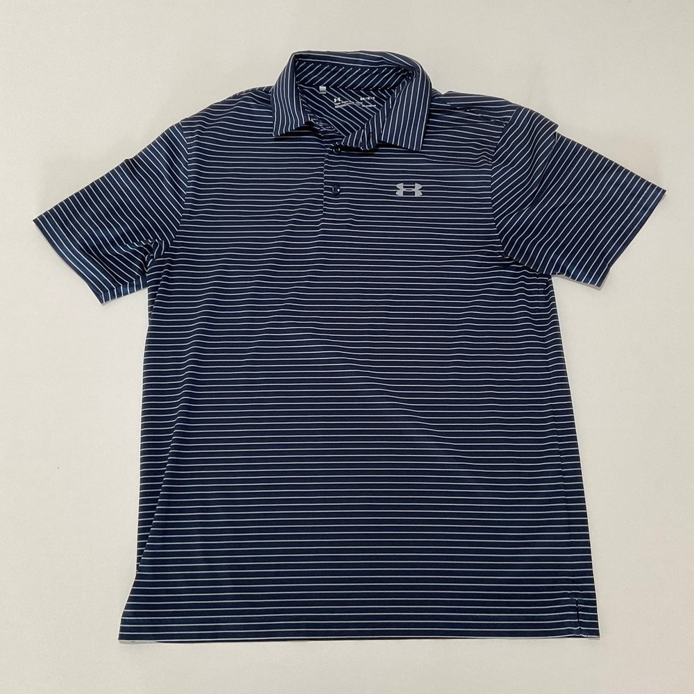 Under Armour Mens HeatGear Striped Golf Polo Shirt Navy Blue Size Medium